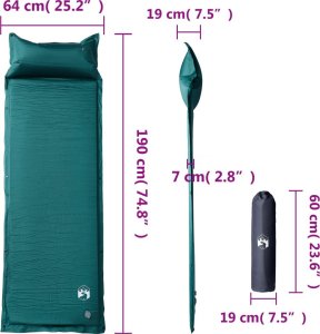vidaXL vidaXL Materac samopompujący z poduszką, 1-osobowy, zielony 6