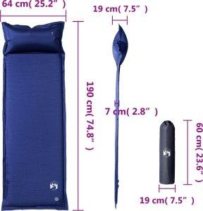 vidaXL vidaXL Materac samopompujący z poduszką, 1-osobowy, granatowy 5