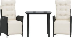 vidaXL 3-cz. zestaw mebli ogrodowych z poduszkami, czarny, rattan PE 2