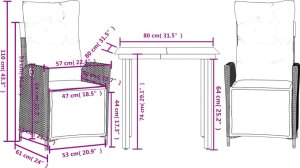 vidaXL 3-cz. zestaw mebli ogrodowych z poduszkami, czarny, rattan PE 9