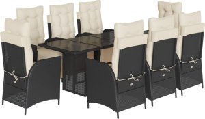 vidaXL vidaXL 9-cz. zestaw mebli ogrodowych z poduszkami, czarny, rattan PE 2