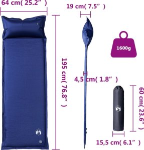 vidaXL vidaXL Materac samopompujący z poduszką, 1-osobowy, granatowy 6