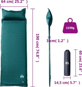 vidaXL vidaXL Materac samopompujący z poduszką, 1-osobowy, zielony 6