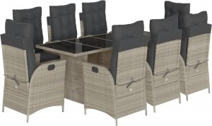 vidaXL 9-cz. zestaw mebli ogrodowych z poduszkami, jasnoszary 2