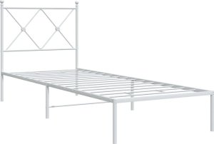 vidaXL Metalowa rama łóżka z wezgłowiem, biała, 75x190 cm 2