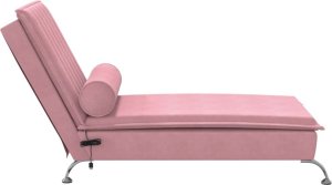 vidaXL vidaXL Szezlong masujący z wałkiem, różowy, aksamitny 5