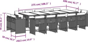 vidaXL vidaXL 15-cz. zestaw mebli ogrodowych z poduszkami, jasnoszary 6