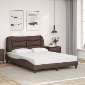 vidaXL vidaXL Łóżko z materacem, brązowe, 140x190 cm, sztuczna skóra 3