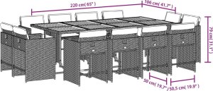 vidaXL 13-cz. zestaw mebli ogrodowych z poduszkami, jasnoszary 8