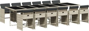 vidaXL 13-cz. zestaw mebli ogrodowych z poduszkami, jasnoszary 2