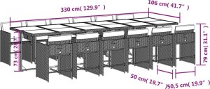 vidaXL 13-cz. zestaw mebli ogrodowych z poduszkami, jasnoszary 9
