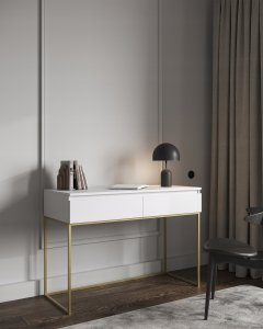 Selsey Biurko/Toaletka Bemmi z szufladami biała ze złotymi nóżkami 2