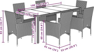 vidaXL 7-cz. zestaw mebli ogrodowych z poduszkami, brązowy, rattan PE 7
