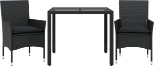vidaXL 3-cz. zestaw mebli ogrodowych z poduszkami, czarny, polirattan 2