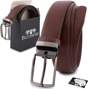 Beltimore Pasek męski skórzany premium 3,5 cm casualowy brązowy skóra lico Beltimore brązowy E37 1