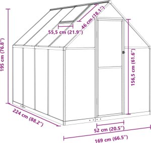 vidaXL vidaXL Szklarnia z ramą podstawy, zielona, 224x169x195 cm, aluminium 10