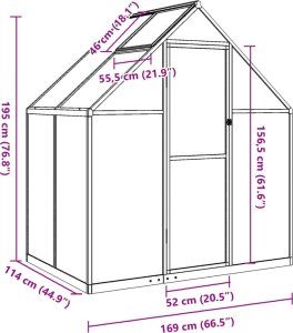vidaXL vidaXL Szklarnia z ramą podstawy, zielona, 169x114x195 cm, aluminium 10