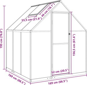 vidaXL vidaXL Szklarnia z ramą podstawy, zielona, 169x169x195 cm, aluminium 10