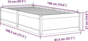 vidaXL Rama łóżka, biała, 75x190 cm, lite drewno sosnowe 7