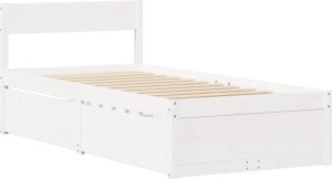 vidaXL Rama łóżka z szufladami, biała, 75x190 cm, lite drewno sosnowe 2