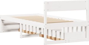 vidaXL Rama łóżka z szufladami, biała, 75x190 cm, lite drewno sosnowe 6