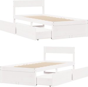vidaXL Rama łóżka z szufladami, biała, 75x190 cm, lite drewno sosnowe 7