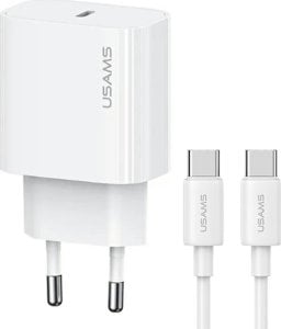 Ładowarka Usams USAMS Ład. siec. 1xUSB-C T65 PD20W PD Fast Charging US-CC226 + kabel USB-C/USB-C US-SJ711 60W biały/white Yi Series OYXLTZ01 1