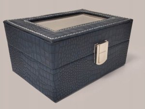 Lovrin Granatowa szkatułka na biżuterię z przezroczysta szybką 2