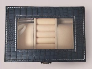 Lovrin Granatowa szkatułka na biżuterię z przezroczysta szybką 3