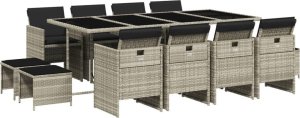 vidaXL 13-cz. zestaw mebli ogrodowych z poduszkami, jasnoszary 2