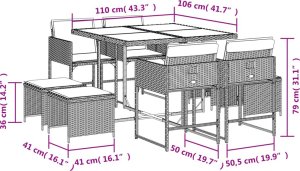 vidaXL 9-cz. zestaw mebli ogrodowych z poduszkami, mieszany beż 11