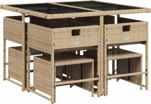 vidaXL 9-cz. zestaw mebli ogrodowych z poduszkami, mieszany beż 5