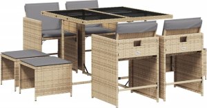 vidaXL 9-cz. zestaw mebli ogrodowych z poduszkami, mieszany beż 2