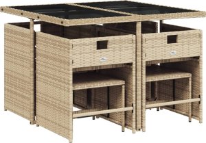 vidaXL 9-cz. zestaw mebli ogrodowych z poduszkami, mieszany beż 3