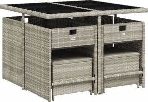 vidaXL 9-cz. zestaw mebli ogrodowych z poduszkami, jasnoszary 3