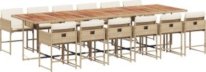 vidaXL vidaXL 13-cz. zestaw mebli ogrodowych z poduszkami, beżowy, polirattan 2