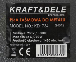 Kraft&Dele PIŁA TAŚMOWA PRZECINARKA METALU KRAFT&DELE KD1734 10