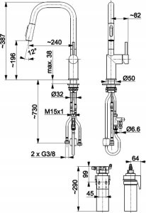 Bateria kuchenna KFA DUERO PURE STYLE PULL-OUT BATERIA KUCHENNA Z FUNKCJĄ FILTRACJI WODY I WYCIĄGANĄ WYLEWKĄ + ZESTAW FILTRUJĄCY PROFINE SILVER S, INOX 2