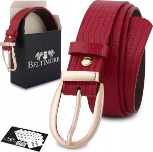 Beltimore Skórzany pasek damski do spodni sukienki czerwony skóra nat 3 cm Beltimore D93 1