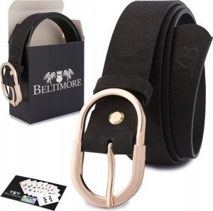 Beltimore Skórzany pasek damski do spodni sukienki czarny skóra nat. zamszowa 3 cm Beltimore E50 1