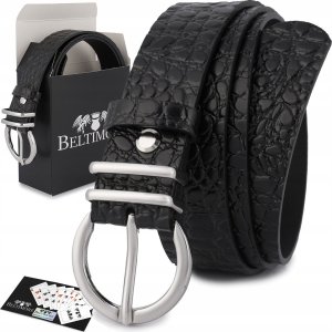 Beltimore Skórzany pasek damski do spodni sukienki skóra croco czarna 3 cm E54 1