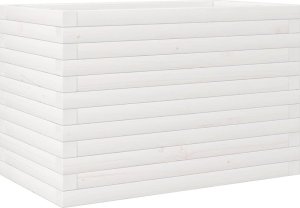 vidaXL vidaXL Donica ogrodowa, biała, 70x40x45,5 cm, lite drewno sosnowe 2