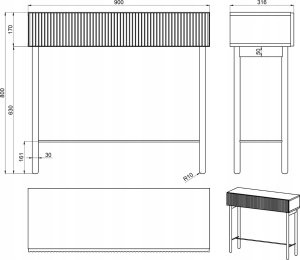 Selsey Konsola Nolie z szufladą i nóżkami 90 cm Jesion Portland Czarny 6