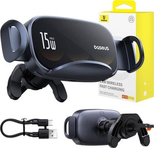 Baseus Uchwyt samochodowy do kratki z ładowarką indukcyjną Baseus LightChaser BS-CM029 15W czarny 8