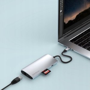 HUB USB Satechi Adapter Satechi USB-C Multiport 8K USB-C / USB-C, HDMI, 3xUSB-A 3.2 Gen 2 10Gbps, USB-A 3.2 Gen 1 5Gbps, SD/TF silver 8