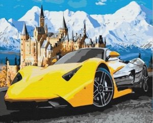 Norimpex Malowanie Po Numerach Auto Sport Żółte Obok Zamku W Górach 40x50 Cm 1