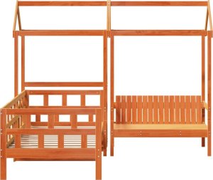 vidaXL Łóżko dzienne z dachem, zestaw, woskowy brąz, 90x200cm, sosnowy 4