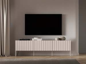 Selsey Szafka RTV Derriva z ryflowanymi frontami 170 cm jasny beż 2