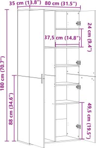vidaXL vidaXL Wysoka szafka, dąb sonoma, 80x35x180cm, materiał drewnopochodny 10