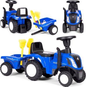 Multistore Jeździk traktor New Holland z przyczepką dla dzieci interaktywna kierownica dźwięki niebieski 1